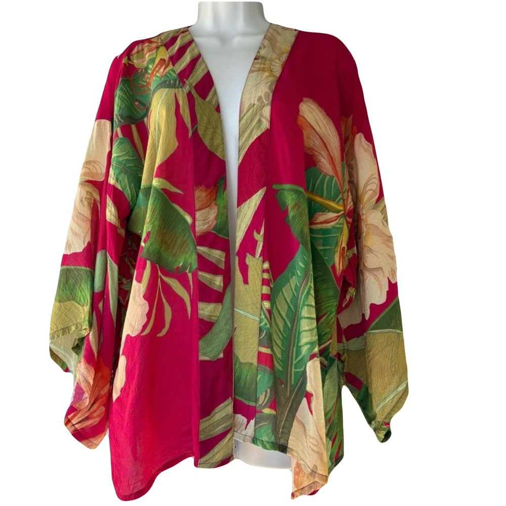 POWDER Painted Palms Kimono Jacket Dark Rose Colorway